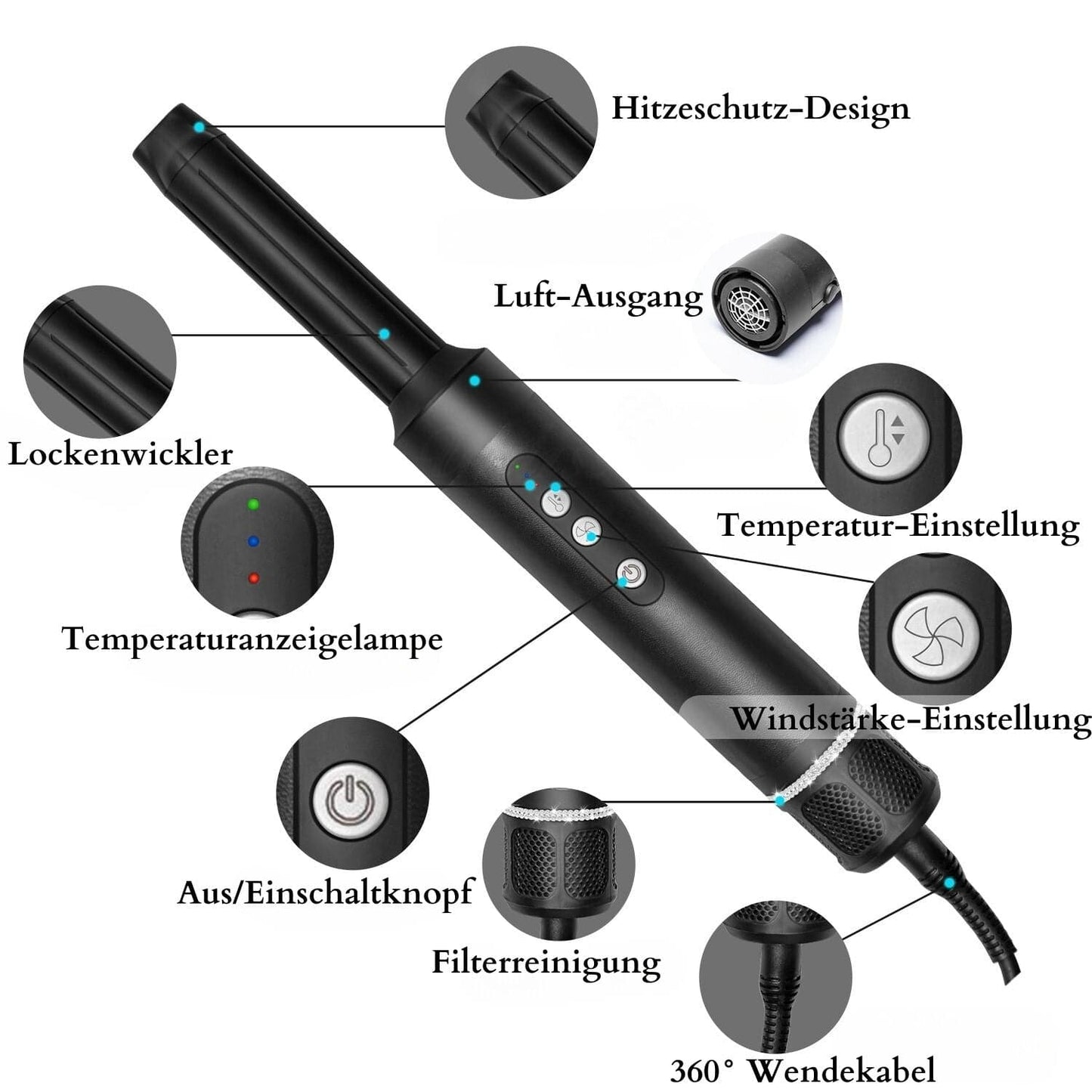 AirPro - 7 in 1 Premium All in One Multi-Hairstyler für jede Wunschfrisur - OUBEAUTÉ hairstyler flow airstyler